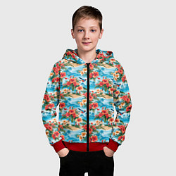 Толстовка на молнии детская Гавайский стиль летние цветы, цвет: 3D-красный — фото 2