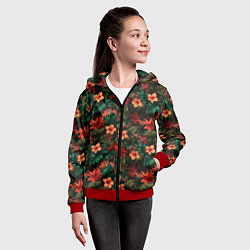 Толстовка на молнии детская Тропические цветы паттерн, цвет: 3D-красный — фото 2
