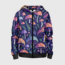 Толстовка на молнии детская Грибы паттерн, цвет: 3D-черный