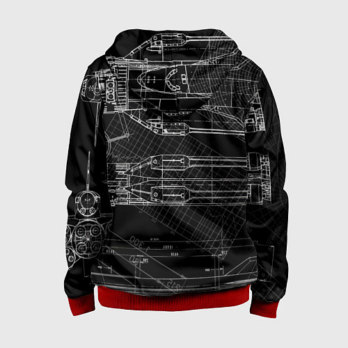 Детская толстовка на молнии Чертеж ракеты на чёрном фоне / 3D-Красный – фото 2