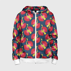 Толстовка на молнии детская Тропические птицы, цвет: 3D-белый