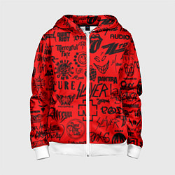 Толстовка на молнии детская Лучшие рок группы на красном, цвет: 3D-белый