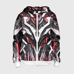 Толстовка на молнии детская Неоновая кибер броня красная, цвет: 3D-белый