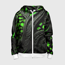 Толстовка на молнии детская Green black abstract, цвет: 3D-белый