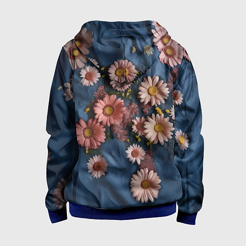 Детская толстовка на молнии Хризантемы на джинсе / 3D-Синий – фото 2
