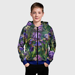 Толстовка на молнии детская Ирисы паттерн, цвет: 3D-синий — фото 2