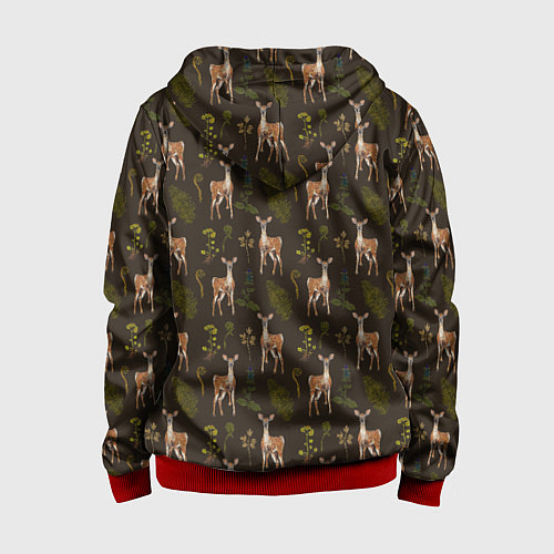 Детская толстовка на молнии Олени и растения / 3D-Красный – фото 2