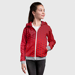 Толстовка на молнии детская Сотовый красный градиент, цвет: 3D-меланж — фото 2