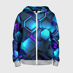 Толстовка на молнии детская Объемные неоновые плиты, цвет: 3D-меланж