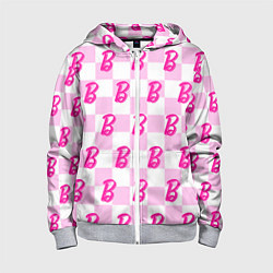 Толстовка на молнии детская Розовая шашка и Барби, цвет: 3D-меланж