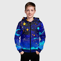 Толстовка на молнии детская Мультяшный космос темно-синий, цвет: 3D-синий — фото 2
