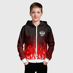 Толстовка на молнии детская Герб РФ - красное пламя, цвет: 3D-белый — фото 2