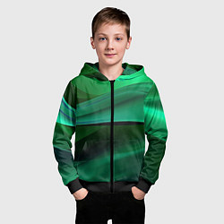 Толстовка на молнии детская Зеленые абстрактные волны, цвет: 3D-черный — фото 2