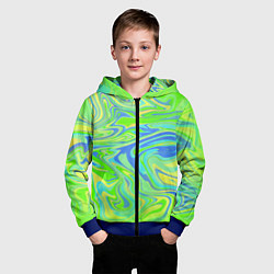 Толстовка на молнии детская Неоновая абстракция волны, цвет: 3D-синий — фото 2