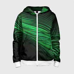 Толстовка на молнии детская Green neon lines, цвет: 3D-белый