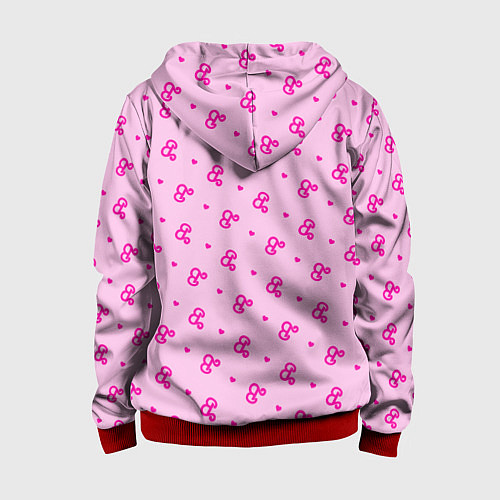 Детская толстовка на молнии Розовый паттерн - Барби и сердечки / 3D-Красный – фото 2