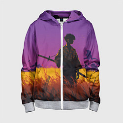 Толстовка на молнии детская Самурай на закате - фиолетовый, цвет: 3D-меланж