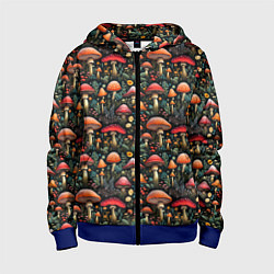 Толстовка на молнии детская Сказочные грибы мухоморы паттерн, цвет: 3D-синий