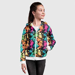 Толстовка на молнии детская Паттерн с разноцветными приведениями, цвет: 3D-белый — фото 2