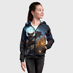 Толстовка на молнии детская Летучая мышка на фоне луны и замка, цвет: 3D-черный — фото 2