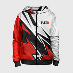 Толстовка на молнии детская N7 mass effect - white and red, цвет: 3D-черный