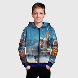 Толстовка на молнии детская Новогодняя Москва, цвет: 3D-синий — фото 2