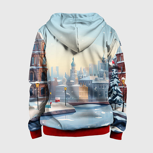 Детская толстовка на молнии Пейзаж новогодний / 3D-Красный – фото 2