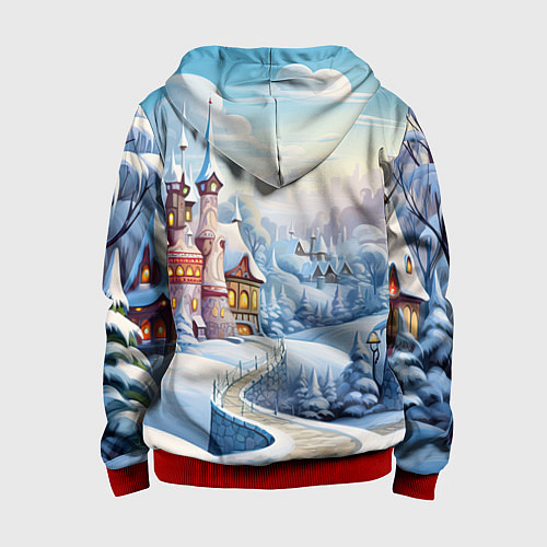 Детская толстовка на молнии Новогодний городок / 3D-Красный – фото 2