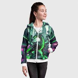 Толстовка на молнии детская Неоновый зеленый дракон, цвет: 3D-белый — фото 2