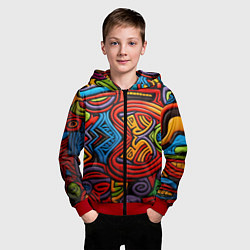 Толстовка на молнии детская Разноцветный узор в стиле абстракционизм, цвет: 3D-красный — фото 2