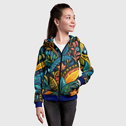 Толстовка на молнии детская Растительный узор в бразильском стиле, цвет: 3D-синий — фото 2