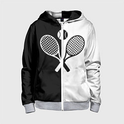 Толстовка на молнии детская Теннис - чёрно белое, цвет: 3D-меланж