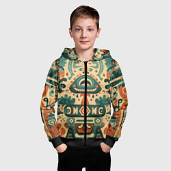 Толстовка на молнии детская Абстрактный узор в мексиканском фолк-арт стиле, цвет: 3D-черный — фото 2