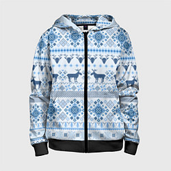 Толстовка на молнии детская Blue sweater with reindeer, цвет: 3D-черный