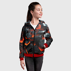 Толстовка на молнии детская Черные камни с красным свечением, цвет: 3D-красный — фото 2