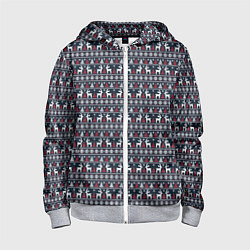 Толстовка на молнии детская Новогодние олени с елочками, цвет: 3D-меланж