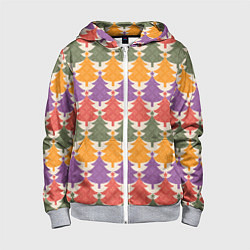 Толстовка на молнии детская Новогодние разноцветные ёлочки, цвет: 3D-меланж