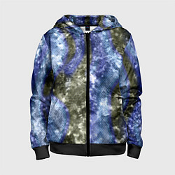 Толстовка на молнии детская Абстракция - гранж синие полосы на сером, цвет: 3D-черный