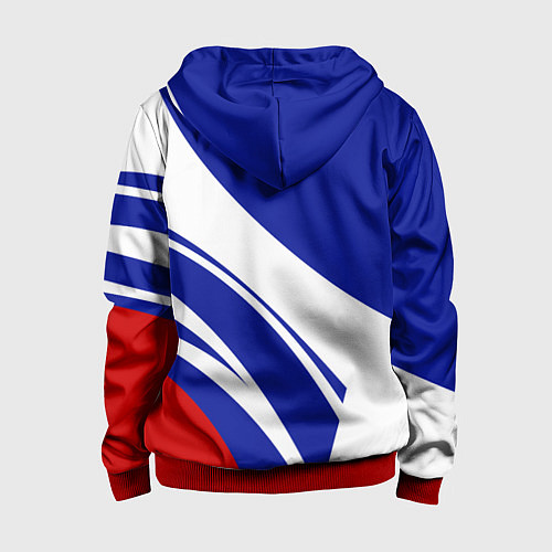 Детская толстовка на молнии Герб России на абстрактных полосах / 3D-Красный – фото 2