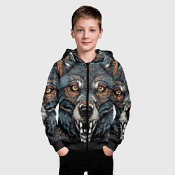 Толстовка на молнии детская Дикий волк с узорами, цвет: 3D-черный — фото 2