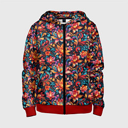 Толстовка на молнии детская Красивый русский узор, цвет: 3D-красный