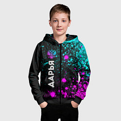Толстовка на молнии детская Дарья и неоновый герб России по-вертикали, цвет: 3D-черный — фото 2