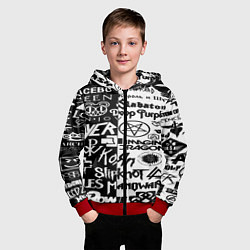 Толстовка на молнии детская Логотипы лучших групп черно белый, цвет: 3D-красный — фото 2
