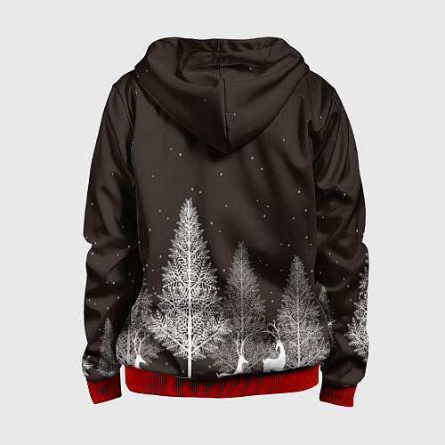 Детская толстовка на молнии Олени в лесу / 3D-Красный – фото 2