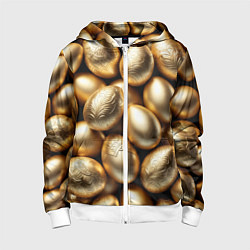Толстовка на молнии детская Золотые Пасхальные яйца, цвет: 3D-белый