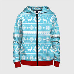 Толстовка на молнии детская Новый год ели и олени, цвет: 3D-красный