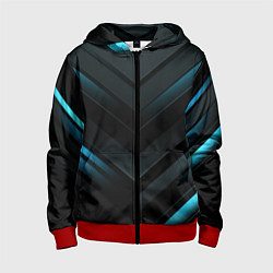 Толстовка на молнии детская Синее неоновое свечение геометрическая темная абст, цвет: 3D-красный