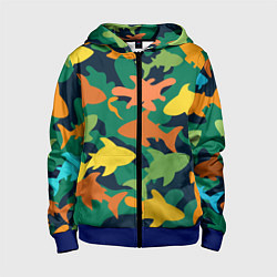 Толстовка на молнии детская Камуфляж силуэты рыбок, цвет: 3D-синий