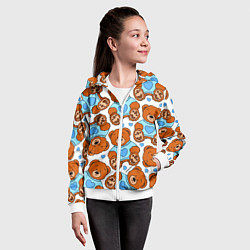 Толстовка на молнии детская Мишки игрушки в голубых свитерах и сердечки, цвет: 3D-белый — фото 2