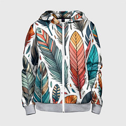 Толстовка на молнии детская Композиция из перьев, цвет: 3D-меланж
